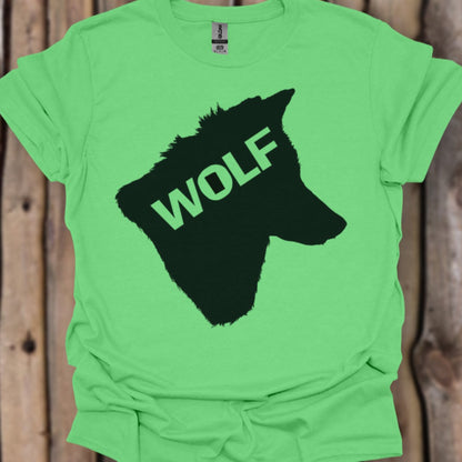Wolf head silhouette with text black trendy T-shirt