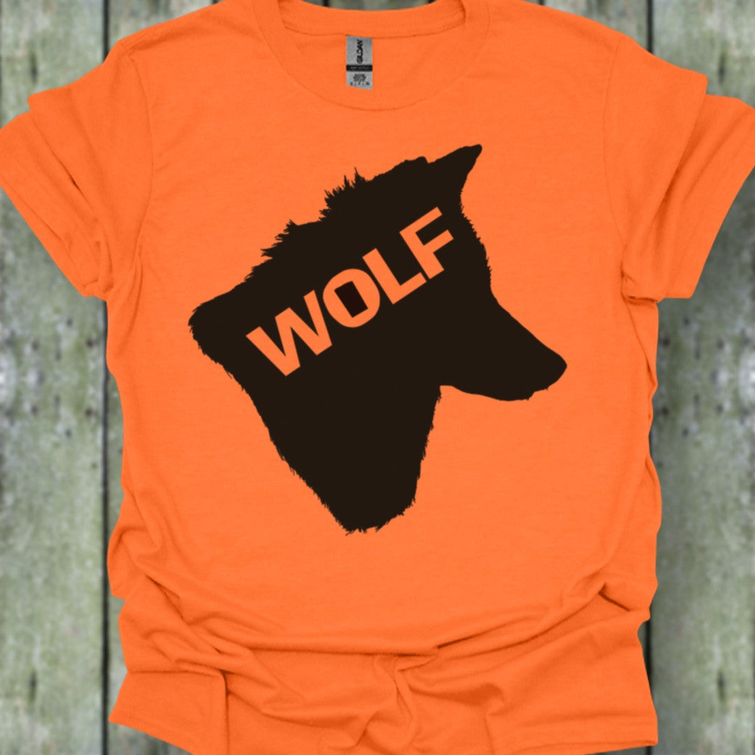 Wolf head silhouette with text black trendy T-shirt