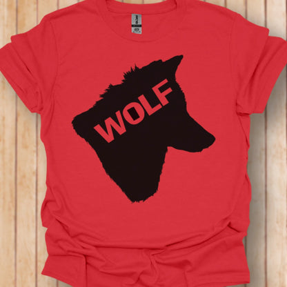 Wolf head silhouette with text black trendy T-shirt