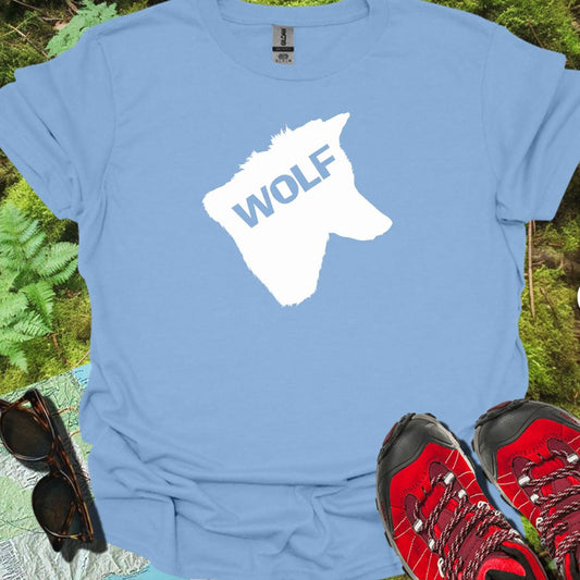 Tête de loup silhouette blanche avec texte T-shirt tendance 