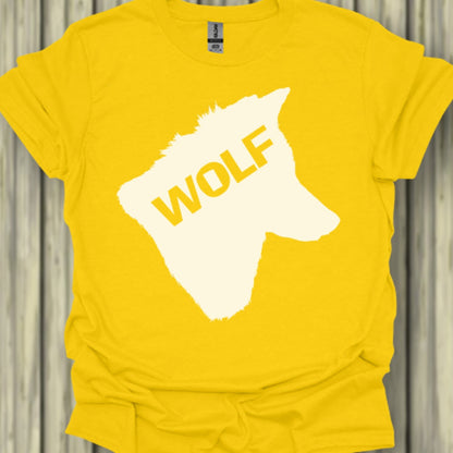 Wolf head silhouette with text white trendy T-shirt