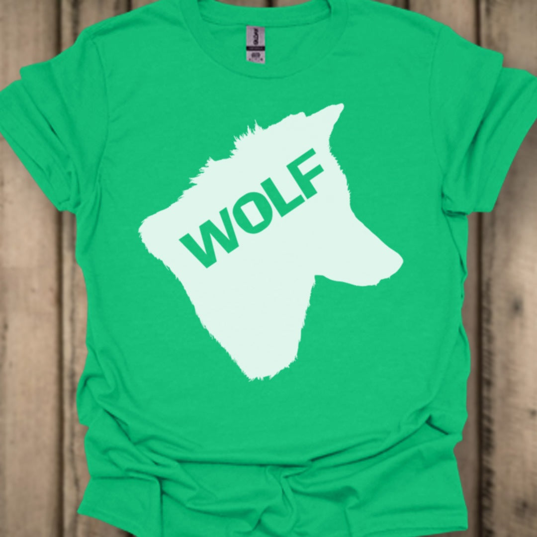 Wolf head silhouette with text white trendy T-shirt