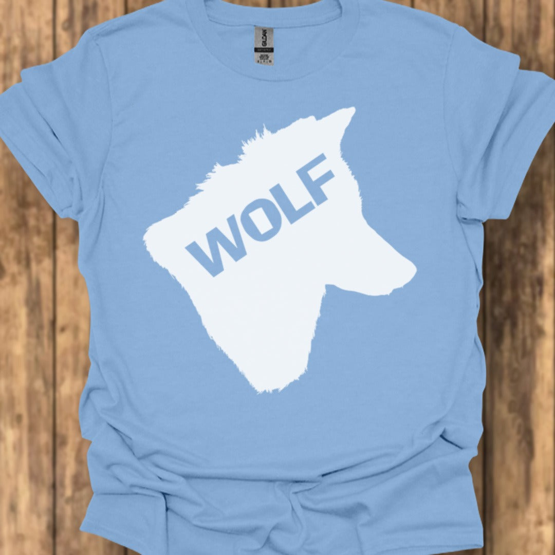 Wolf head silhouette with text white trendy T-shirt