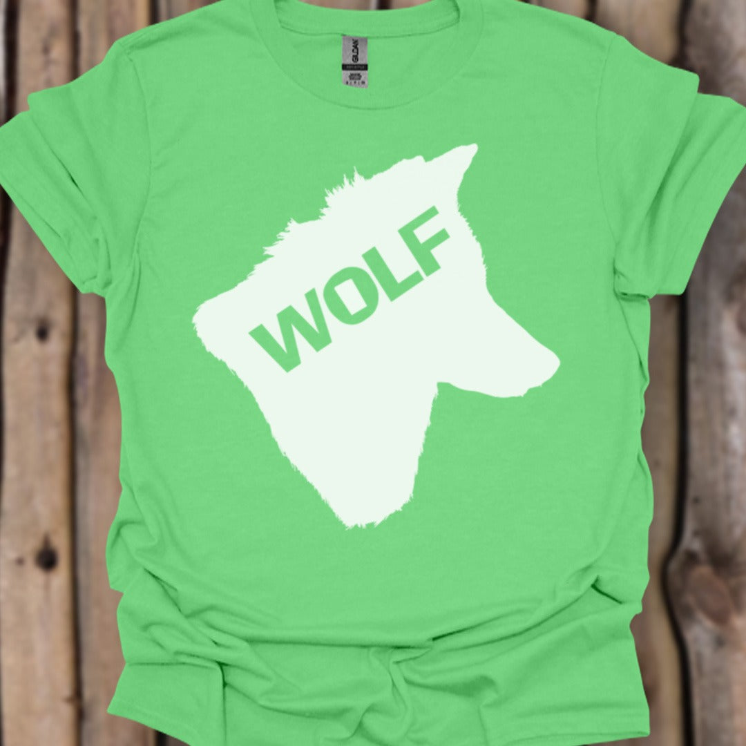 Wolf head silhouette with text white trendy T-shirt
