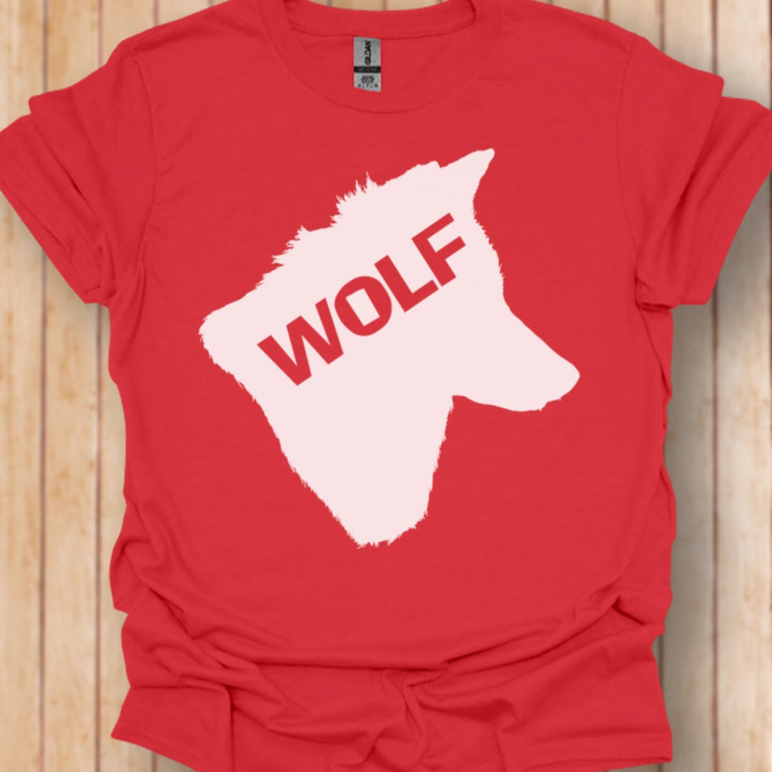 Wolf head silhouette with text white trendy T-shirt
