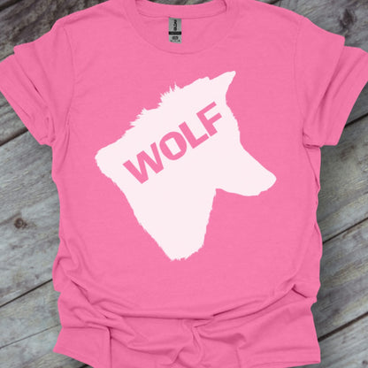 Wolf head silhouette with text white trendy T-shirt