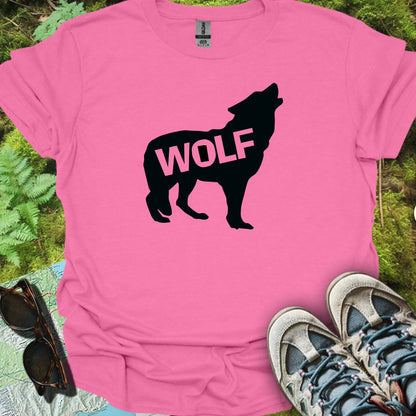 Loup debout silhouette noire avec texte T-shirt tendance 