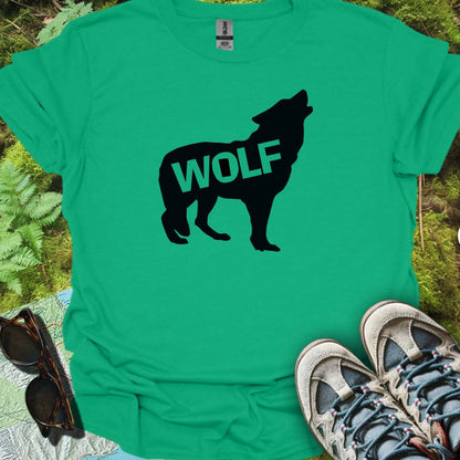 Loup debout silhouette noire avec texte T-shirt tendance 