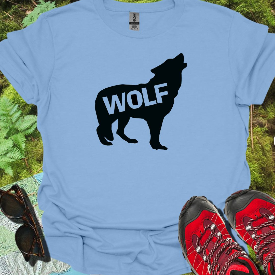 Loup debout silhouette noire avec texte T-shirt tendance 