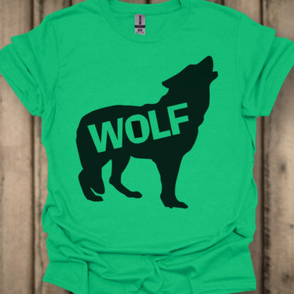 Standing wolf silhouette with text black trendy T-shirt