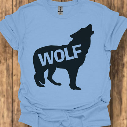 Standing wolf silhouette with text black trendy T-shirt