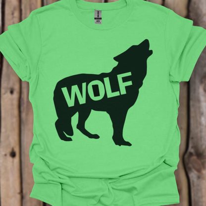 Standing wolf silhouette with text black trendy T-shirt
