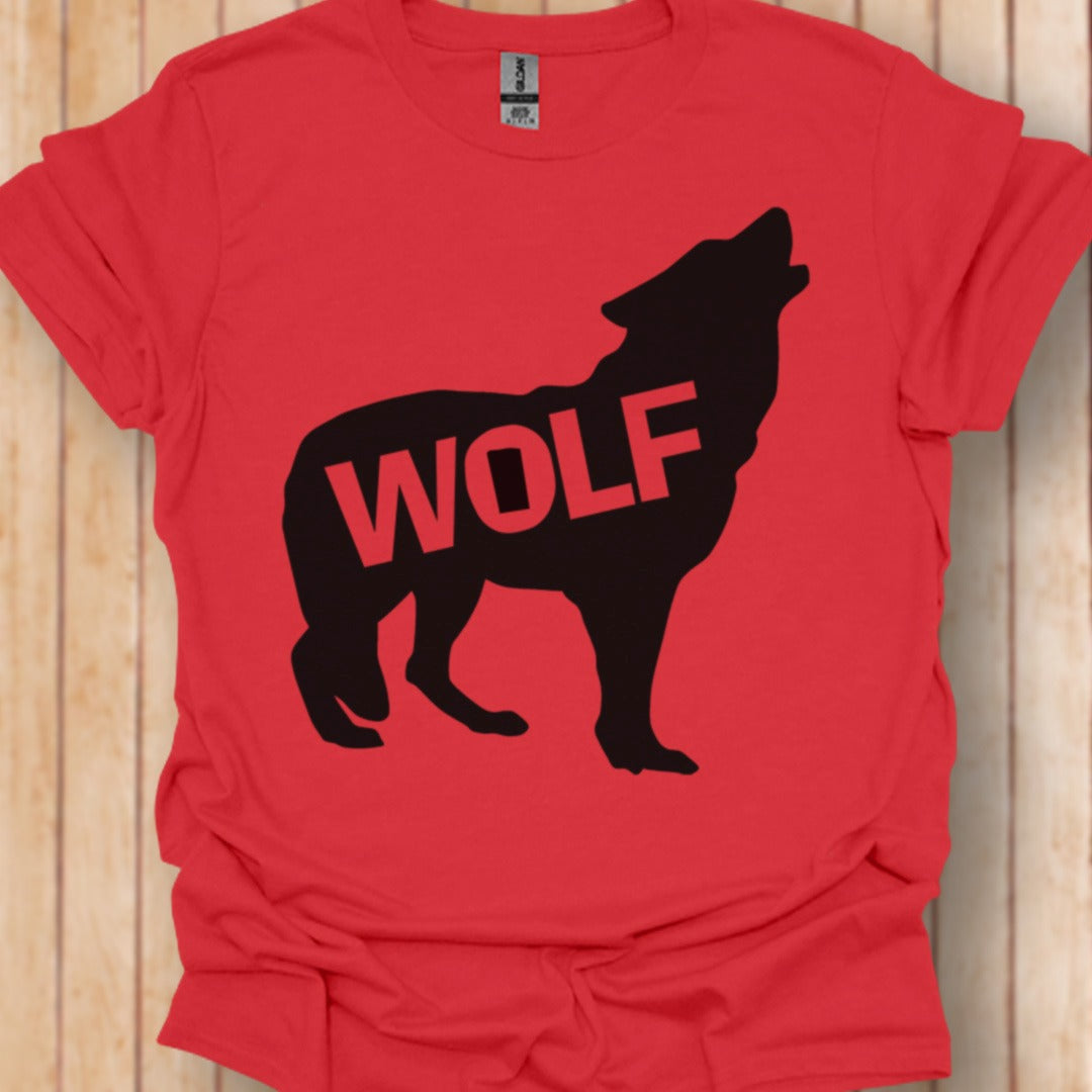 Standing wolf silhouette with text black trendy T-shirt