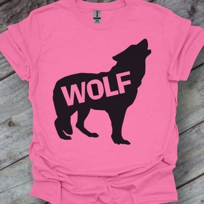 Standing wolf silhouette with text black trendy T-shirt