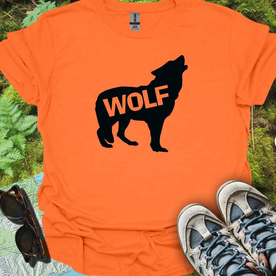 Loup debout silhouette noire avec texte T-shirt tendance 