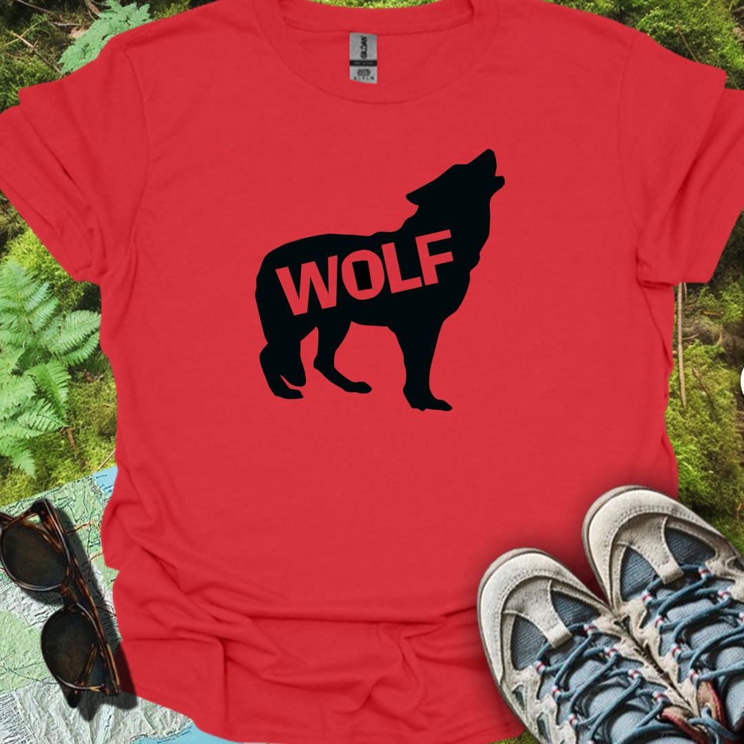 Loup debout silhouette noire avec texte T-shirt tendance 