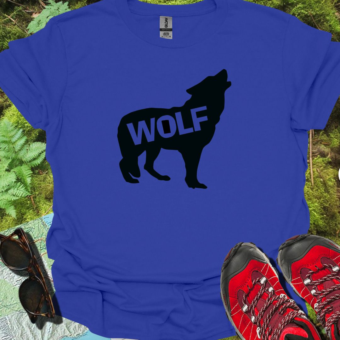 Loup debout silhouette noire avec texte T-shirt tendance 