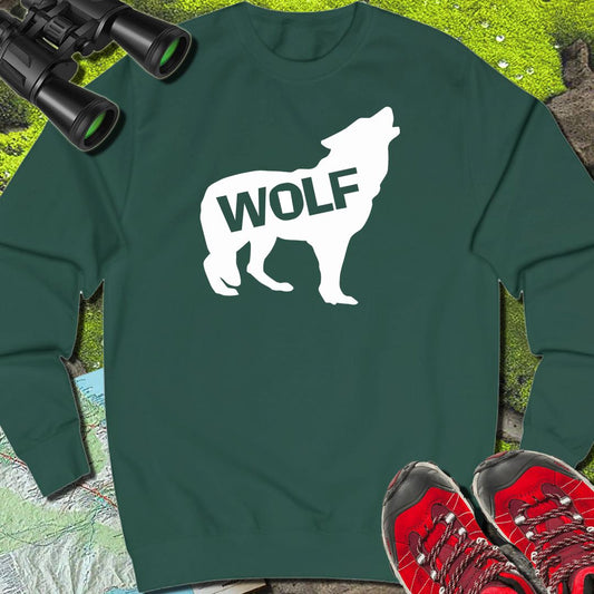Loup debout silhouette blanche avec texte sweat