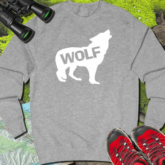 Loup debout silhouette blanche avec texte sweat