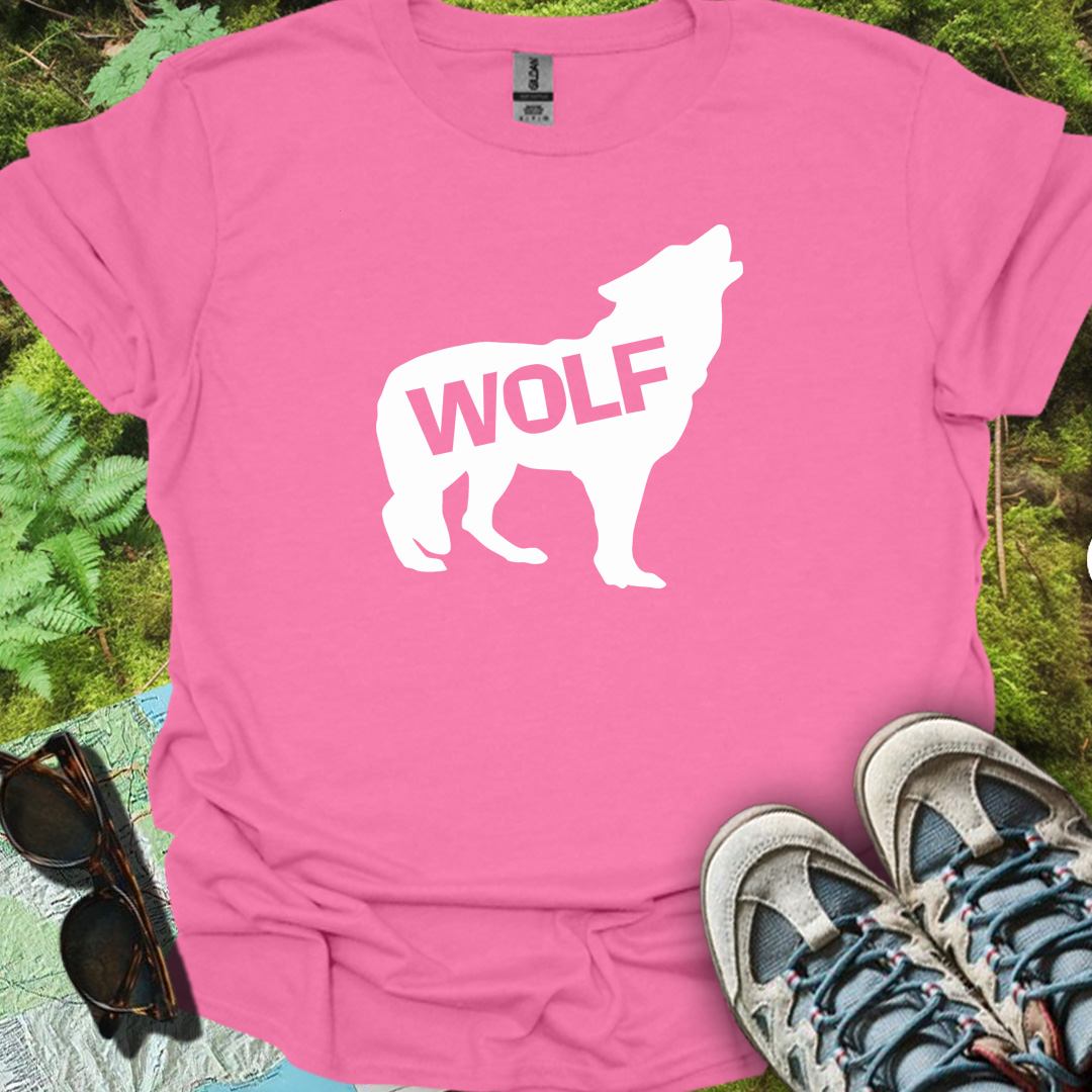 Wolf staand silhouet met tekst wit trendy T-shirt