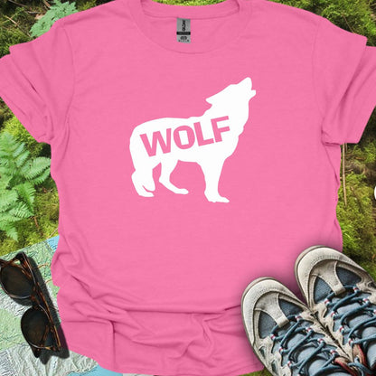 Wolf staand silhouet met tekst wit trendy T-shirt