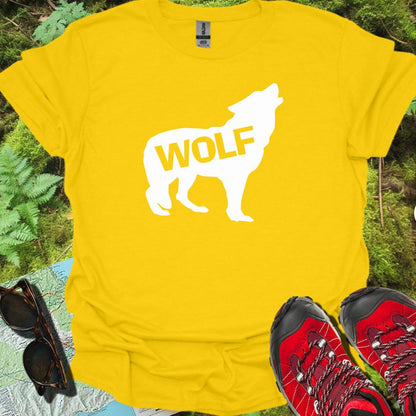 Wolf staand silhouet met tekst wit trendy T-shirt