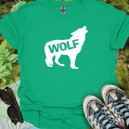 Wolf staand silhouet met tekst wit trendy T-shirt