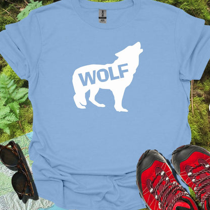 Wolf staand silhouet met tekst wit trendy T-shirt