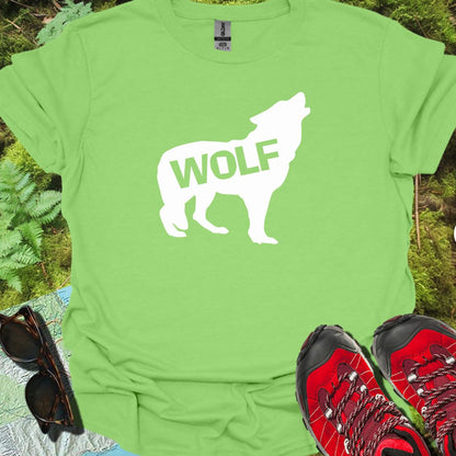 Wolf staand silhouet met tekst wit trendy T-shirt