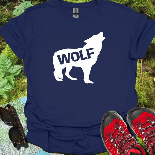 Loup debout silhouette blanche avec texte T-shirt intemporel 