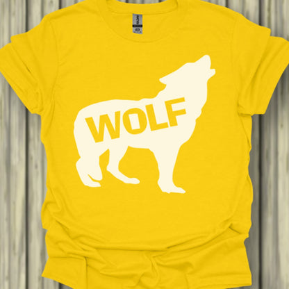 Standing wolf silhouette with text white trendy T-shirt