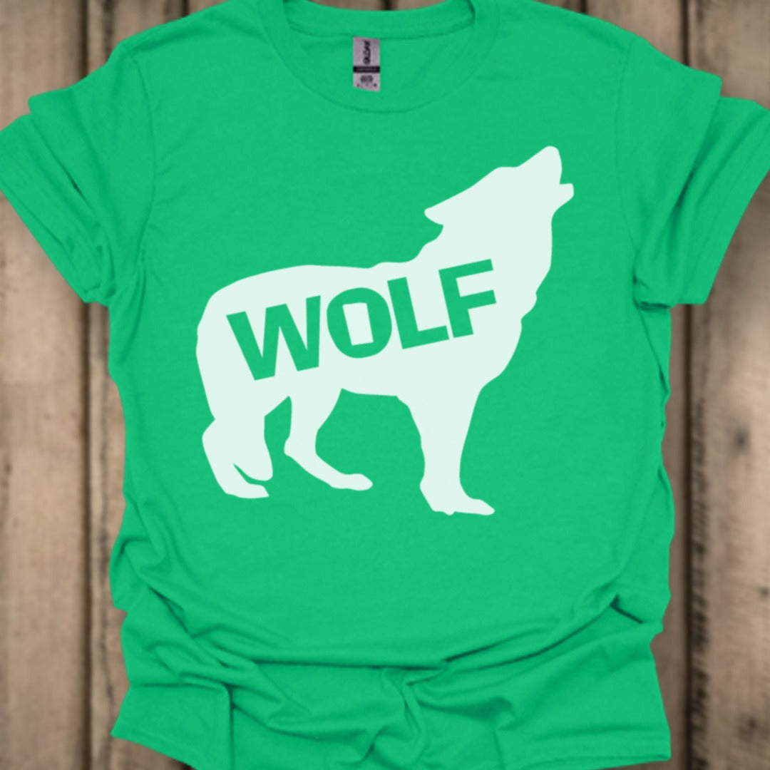Standing wolf silhouette with text white trendy T-shirt