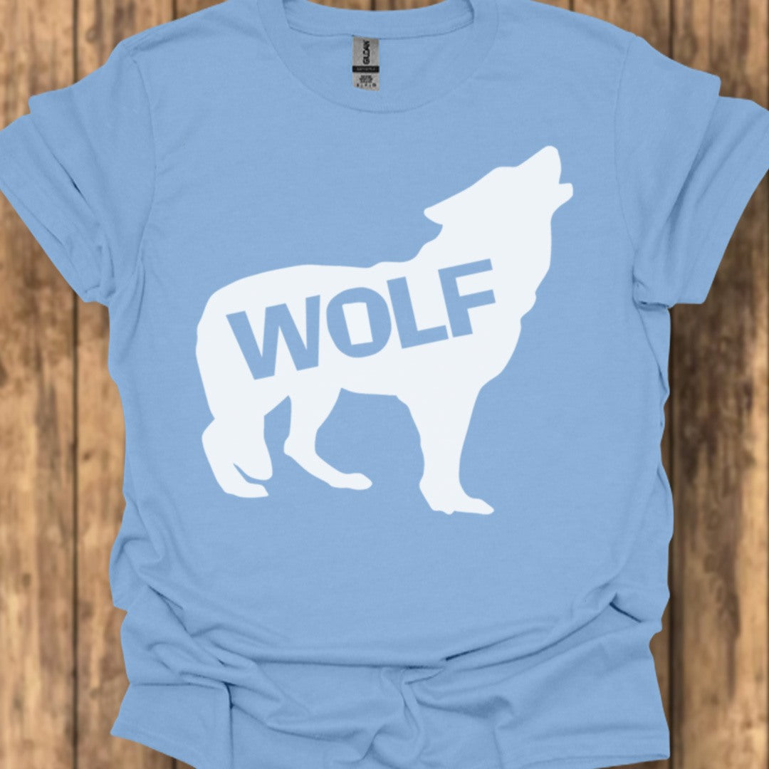 Standing wolf silhouette with text white trendy T-shirt