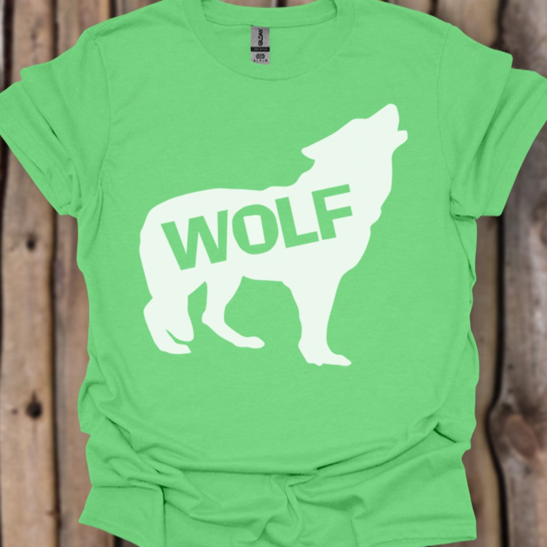 Standing wolf silhouette with text white trendy T-shirt