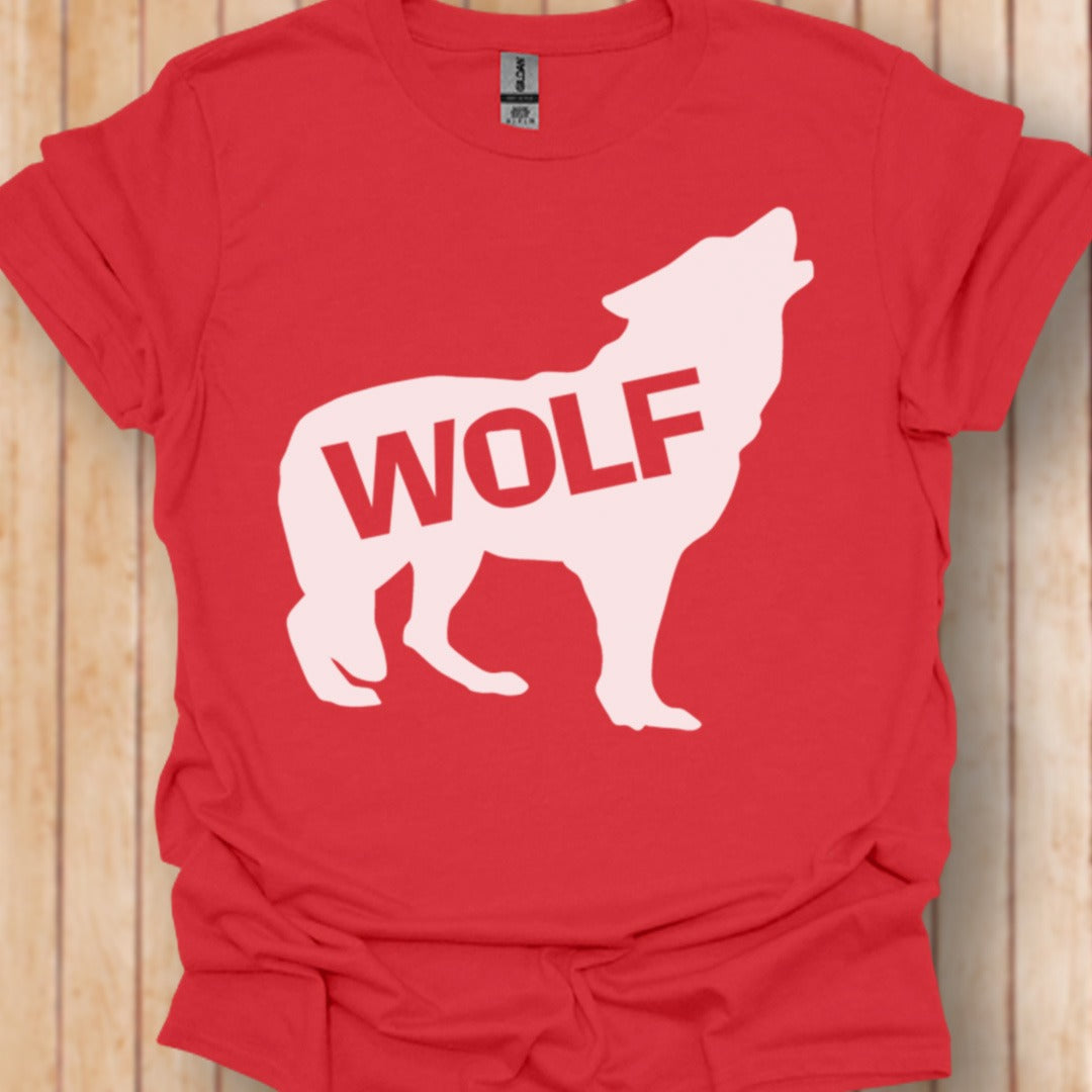 Standing wolf silhouette with text white trendy T-shirt