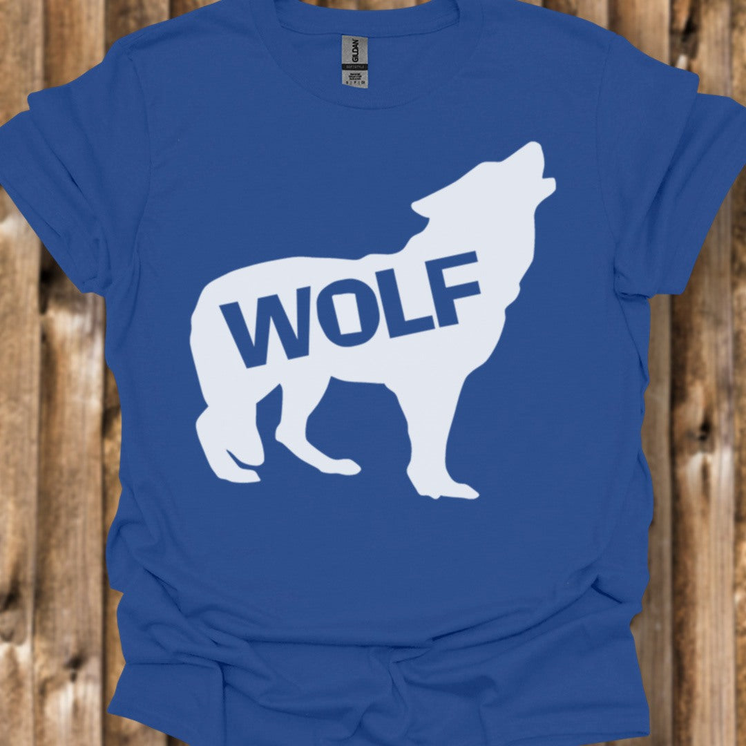 Standing wolf silhouette with text white trendy T-shirt