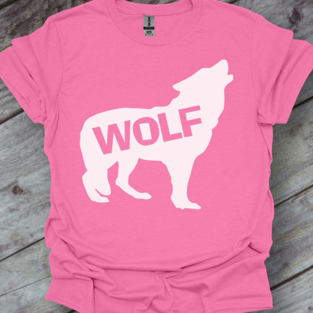 Standing wolf silhouette with text white trendy T-shirt