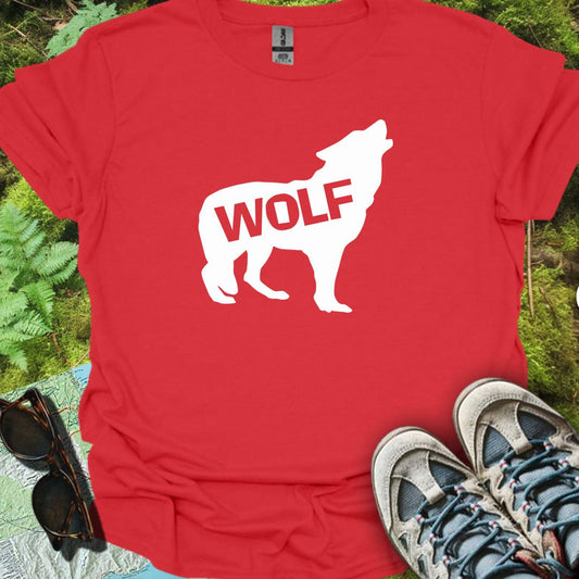 Loup debout silhouette blanche avec texte T-shirt tendance 