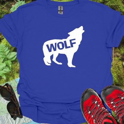 Wolf staand silhouet met tekst wit trendy T-shirt