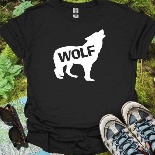 Loup debout silhouette blanche avec texte T-shirt intemporel 