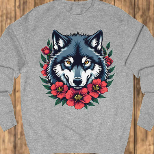 Wolf red flowers sweatshirt