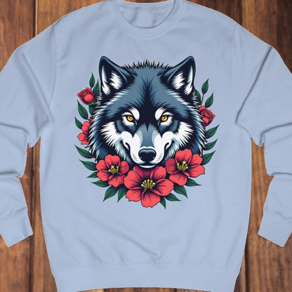 Wolf red flowers sweatshirt