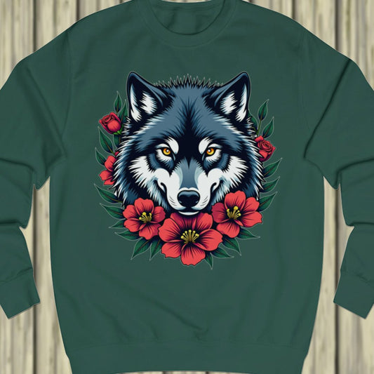 Wolf red flowers sweatshirt