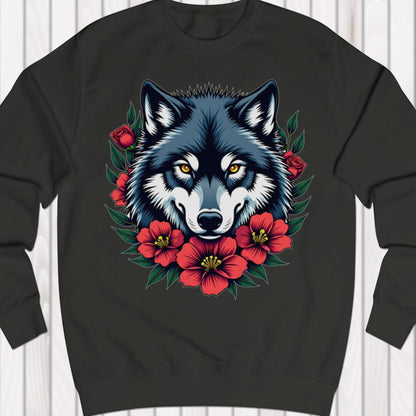 Wolf red flowers sweatshirt