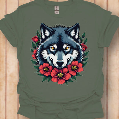 Wolf Rode Bloemen T‑Shirt
