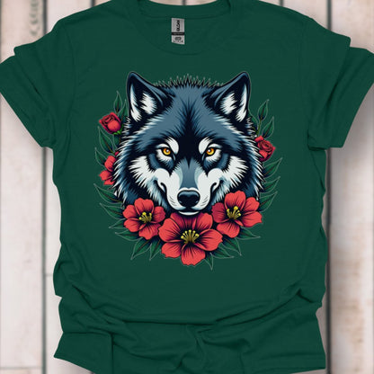 Wolf Rode Bloemen T‑Shirt