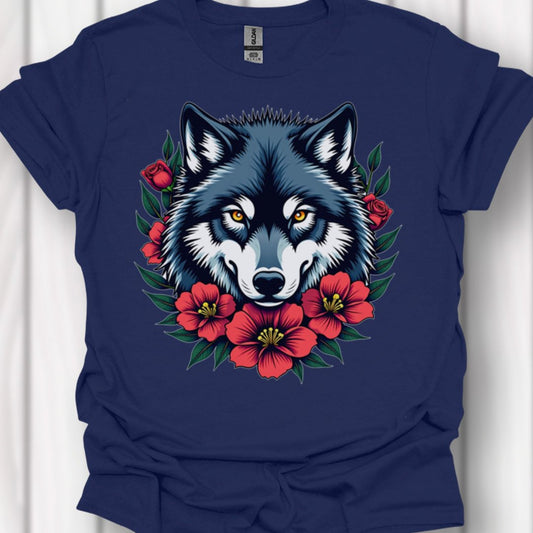 Wolf Rode Bloemen T‑Shirt