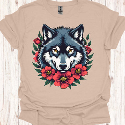 Wolf Rode Bloemen T‑Shirt