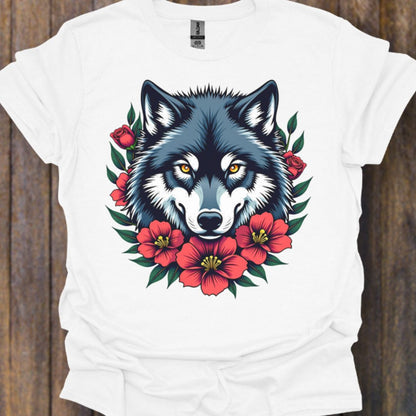 Wolf Rode Bloemen T‑Shirt