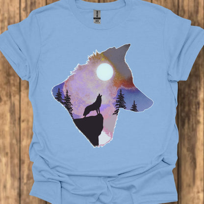 Wolf volle maan double exposure T‑Shirt